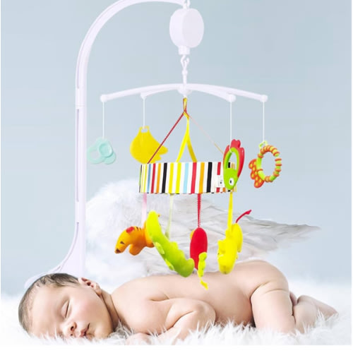 26inch White Baby Crib Mobile Music Box Bed Bell Toy Holder Arm Bracket Nut Screw Music Box Holder Set Parts for Baby Bed Perambulator (Without Dolls)
