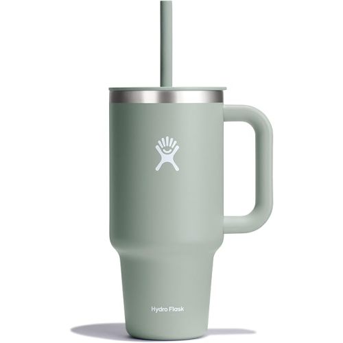 Hydro Flask Travel Tumbler with Handle, Lid and Straw - Insulated Stainless Steel in 32 Oz Agave
