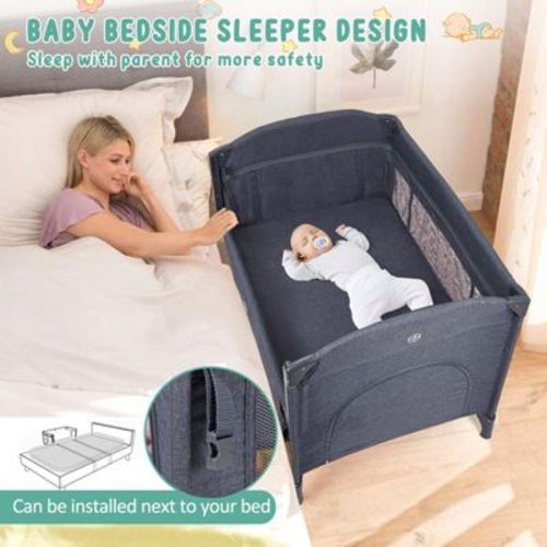 5-in-1 Pack and Play, Baby Bedside Sleeper with Bassinet, Portable Crib, Diaper Changer, Playard and Hanging Toy,for Nursery Center from Newborns