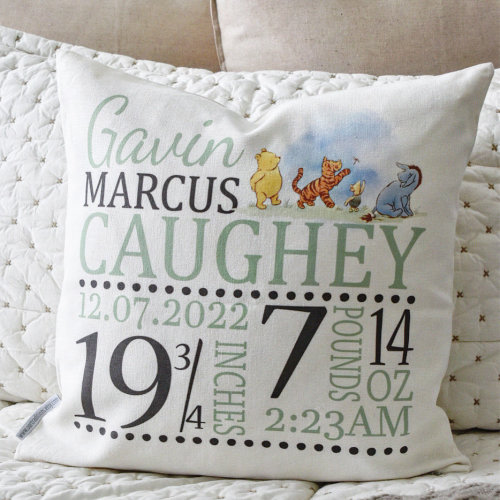 Personalized birth pillow cover, birth Announcement pillow cover, Stats Pillow, birth pillow, Winnie the Pooh Nursery