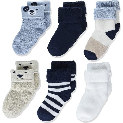 Amazon Essentials Unisex Babies' Cozy Cotton Turn Cuff Socks, 6 Pairs