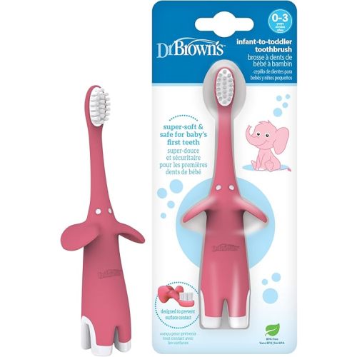 Dr. Brown's Infant-to-Toddler Training Toothbrush, Soft for Baby's First Teeth, Pink Elephant, 0-3 Years (Colors/Styles May Vary)