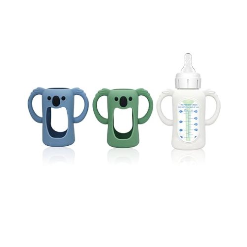 3 Pack Silicone Bottle Sleeves for Dr. Brown's Glass Baby Bottles, 4 oz, Anti-Slip Protective Covers with Handles, Baby Essentials(Bottles Not Included)