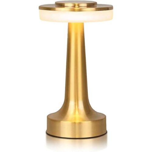 JHPGEOE Cordless Metal Desk Lamp, Touch Sensor Control LED Table Lamp,3 Color Stepless Dimmable Battery Powered Lamp for Living Room, Dorm, Home Office (Gold)
