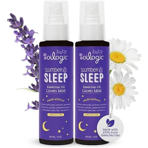 Oilogic Slumber & Sleep Spray for Babies & Toddlers - Aromatherapy Linen Spray with 100% Pure Essential Oils Sleep, Comfort, & Wellness Blends - Pediatrician-Tested Baby Essentials for Bedtime, 2-Pack