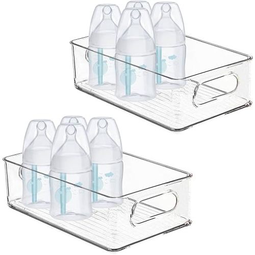 Baby Bottle Organizer, Plastic Storage Center for Baby Bottles and Food Jars, Portable Nursery Storage Plastic Baby Organizer,Convenient Storage Center for Kitchen Cabinet, Refrigerator&Countertop-2PC
