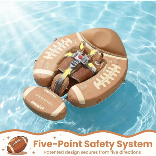 Mambobaby No-Flip Baby Pool Float with Canopy & Tail Non-Inflatable Swim Float for Infants, Pearl-Foam, UPF 50+ & Adjustable Safety Five-Way Harness, Skin-Friendly for Boys Girls 3-24 Months