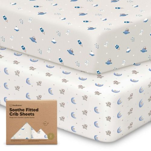 Keababies 2pk Soothe Fitted Crib Sheets Neutral, Organic Baby Crib Sheets, Fits Standard Nursery Baby Mattress (abc Land Cloud)