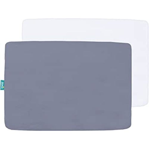 Pack and Play Sheets Fitted, 2 Pack Portable Mini Crib Sheets, Ultra Soft Microfiber Playard Sheets Compatible with Graco Pack n Play, White & Grey, Preshrunk