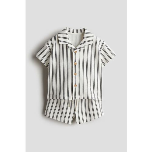 2-piece Cotton Jersey Set, Regular waist, Short sleeve, White/striped