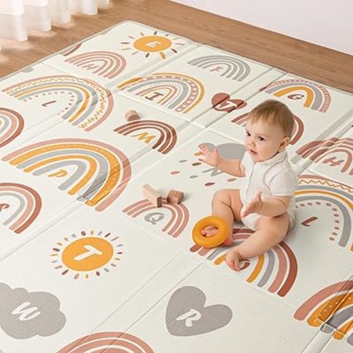 Blissful Diary Baby Play Mat, Reversible Baby Mat for Floor, Soft Foam Playmat for Babies and Toddlers, Foldable Waterproof Baby Crawling Mat with Edge Reinforcement for Indoor & Outdoor, 78''x50''