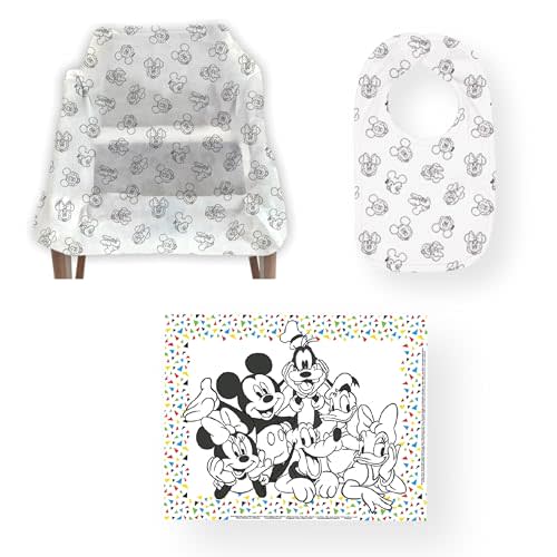J.L. Childress Disney Baby Dining Out Bundle - Disposable Table Placemats & Bibs for Baby, High Chair Covers for Restaurant, Kids Travel Essentials for Eating - 3 Bundles