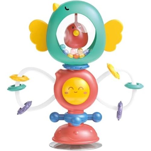 Baby Toys High Chair Toys Suction Cup Rattle Toys, Babies Toy for Sensory Play, Suitable for Boys & Girls from 3Months+ (Blue)