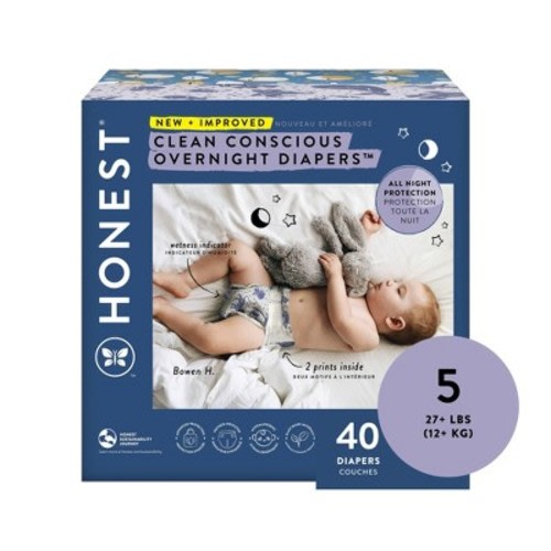 The Honest Company Clean Conscious Disposable Overnight Diapers Cozy Cloud + Star Signs - (Select Size and Pattern), Size: Size 5