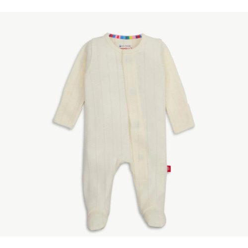 Magnetic Footie in Love Lines Tofu Organic Cotton Pointelle, size 6-9 mos