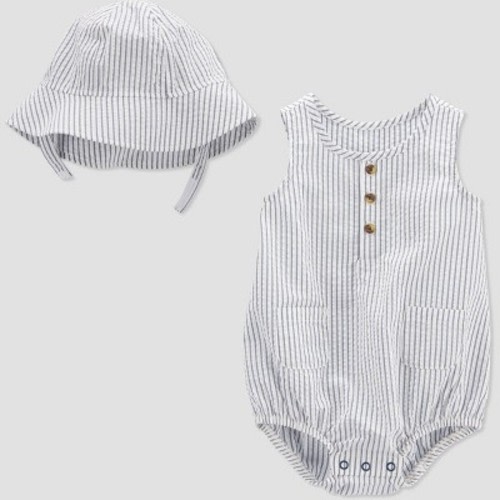 Carter's Just One You®️ Baby Girls' Striped Bubble Top & Bottom Set - White
