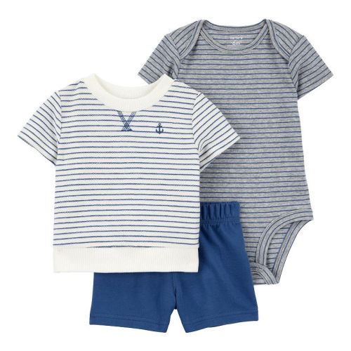Baby Boy Carter's 3-Piece Striped Anchor Top, Bodysuit & Shorts Outfit Set
