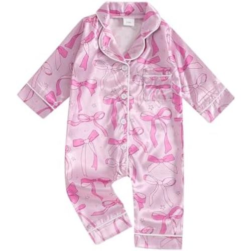 MAINESAKA Newborn Baby Girl Boy One Piece Pajama Romper Sleep Jumpsuit Silk Satin Long Sleeve Button Down Pjs Sleepwear