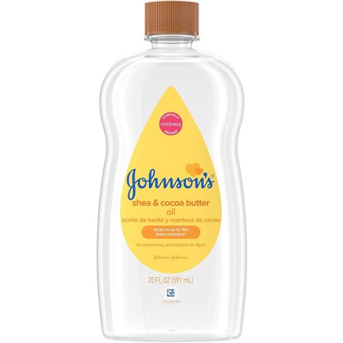 Johnson's Baby Oil, Mineral Oil Enriched with Shea & Cocoa Butter to Prevent Moisture Loss, Hypoallergenic, 20 fl. oz