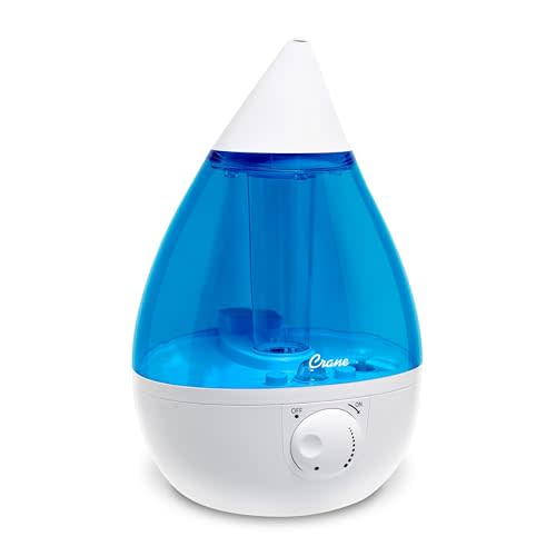 Crane Ultrasonic Cool Mist Humidifier for Bedroom, Baby Nursery, Kids Room, Plants, or Office, Large 1 Gallon Tank, Filter Optional, Blue and White