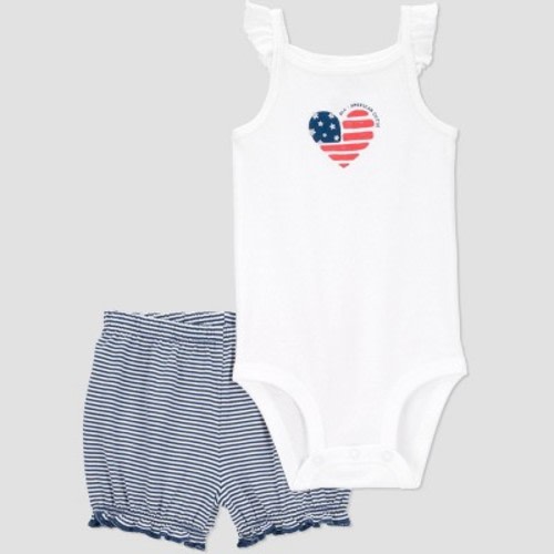 Carter's Just One You® Baby Girls' 2pc Flag Heart Top & Bottom Set - 3M: Sleeveless Bodysuit & Pull-On Shorts, Cotton Jersey