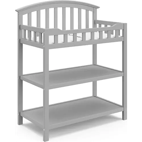 Graco Changing Table with Water-Resistant Change Pad and Safety Strap, Pebble Gray, Multi Storage Nursery Changing Table for Infants or Babies