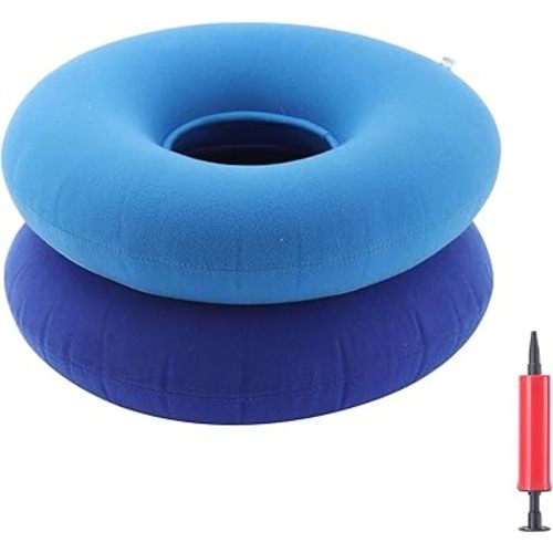 2 Pack Inflatable Donut Pillow Ring Seat 15 Inch Round Portable Donut Cushion Pillow for Home Office Chair Wheelchair Car, 2 Colors