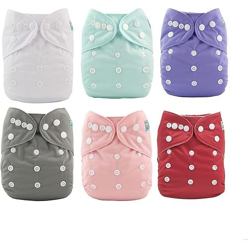 ALVABABY Baby Cloth Diapers 18pcs One Size Adjustable Washable Reusable for Baby Girls 6 Pack + 12 Inserts 6BM100-DA