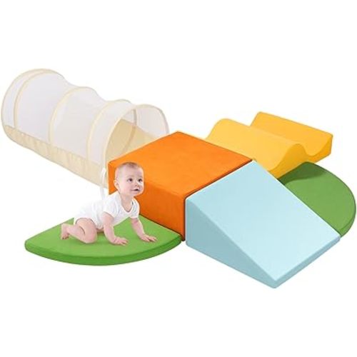 6-Piece Soft Toddler Climbing Toys Set - Indoor Toys with Climbing Blocks & Tunnel for Toddlers 1-3, Baby Crawl,Play Climbing for Kids,Baby Blocks,Tunnel