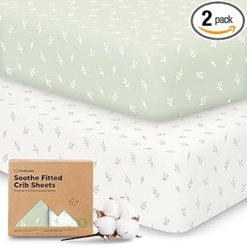 KeaBabies 2-Pack Organic Crib Sheets for Boys, Girls - 52x28 Fitted Crib Mattress Sheet Neutral, Breathable Jersey Cotton Cover for Baby Bed, Toddler Mattress, Soft & Cute Prints (Herb)
