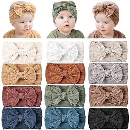 Prohouse 12 Pack Baby Nylon Headbands Hairbands Hair Bow Elastics Handmade Hair Accessories for Baby Girls Newborn Infant Toddlers Kids(Blue)