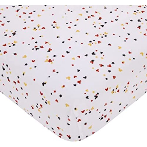 Everything Kids Disney Mickey Mouse - Red, Yellow, Black and White Mickey Confetti Nursery Fitted Crib Sheet