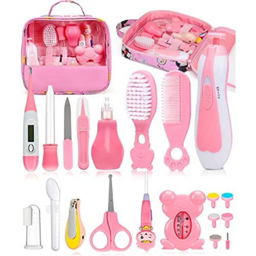 Baby Healthcare and Grooming Kit, Electric Safety Nail Trimmer Baby Nursery Kit, Newborn Care Kits with Hair Brush Comb for Newborn Infant Toddlers Baby Boys Girls Kids, Baby Shower Gifts (Pink)