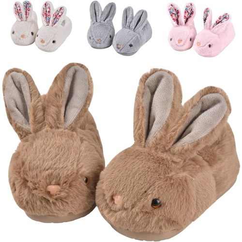 JACKSHIBO Toddler Slippers Boys Girls Little Kids Dinosaur House Shoes Cute Bunny Slipper for Home Indoor Winter Bedroom Non Slip Soft Plush Rabbit Warm Shoes