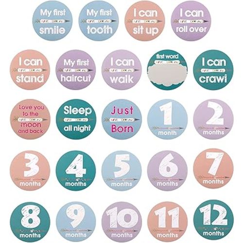Baby Monthly Stickers,24Pcs Boy Girl Milestone Stickers, Baby 1-12 Monthly Milestone Stickers,Newborn Baby StickersInfant Milestone Stickers Milestone Stickers Newborn Month Stickers for Newborn