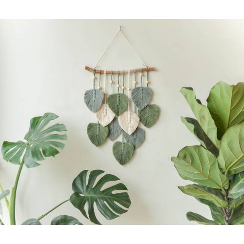 Safari Nursery Decor Green Leaves, Jungle Nursery Decor, Macrame Wall Hanging, Boho Nursery Decor, Green Nursery Wall Art, Nursery Gift L02