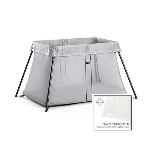 BABYBJORN Travel Crib Light + Fitted Sheet Bundle Pack - Silver