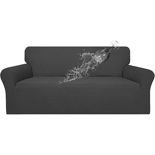 Easy-Going 100% Waterproof Couch Cover, Dual Sofa Stretch Jacquard Slipcover, Leakproof Furniture Protector for Kids, Pets, Dog and Cat (Sofa, Dark Gray)