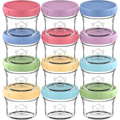 KeaBabies 12pk 4oz Glass Baby Food Containers - Leak-Proof, Microwavable Small Baby Glass Jars with Lids, Baby Food Storage Containers, Baby Snack Containers, BPA-Free Baby Food Jars (Nord)