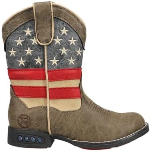 ROPER Kids Boys Light Up Patriotic Round Toe Casual Boots Mid Calf - Blue, Brown, Red