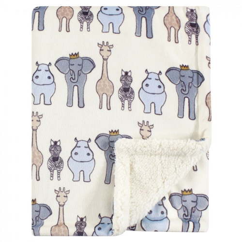 Hudson Baby Infant Boy Plush Blanket with Faux Shearling Back, Royal Safari, One Size