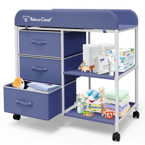 G TALECO GEAR Baby Changing Table, Portable Diaper Changing Station with Wheels, Nursery Organizer for Newborn and Infant, Blue