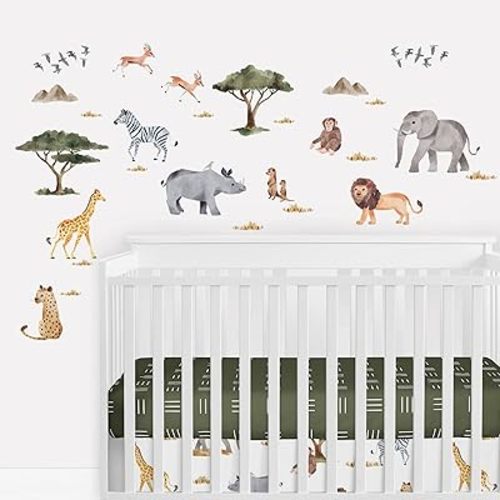 Sweet Jojo Designs Jungle Animals Boy Girl Gender Neutral Unisex Peel and Stick Wall Decals Decor Vinyl Stickers Art Nursery Bedroom Living Room Office 4 Sheet Set Hunter Green Safari Animal Elephant
