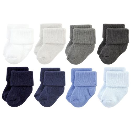 Hudson Baby Infant Boy Newborn and Terry Socks, Solid Blue Gray 8 Pack Terry, 0-6 Months