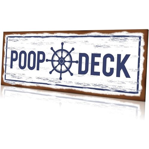 Jetec POOP DECK Sign Nautical Nursery Wall Decor Rustic Beach Bathroom Wood Sign Nautical Boat Decor Ocean Coastal Theme Decorations for Home Hanging for Ocean Bathroom 15.7 x 5.9 Inch(Blue)