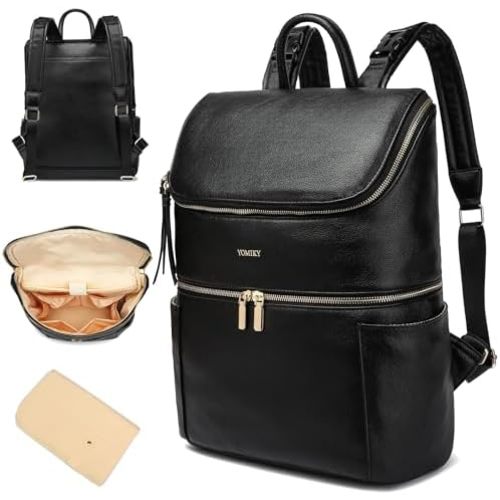 Leather Diaper Bag Backpack for Women with Multiple Pockets,Laptop Compartment and Changing Pad