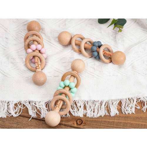 Personalized Baby Rattle for Babies,Engraved Wooden Rattle Ring for Newborn Gift,Baby Shower Gift,Gift for Nephew Niece
