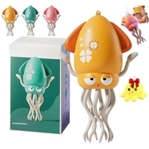 Electric Magic Dancing Octopus Toy, 2025 New Electric Auto-Avoid Crawling Octopus with LED & Music, Smart Interactive Auto-Wiggling Robotics for Indoor Play & Sensory Development (Yellow)
