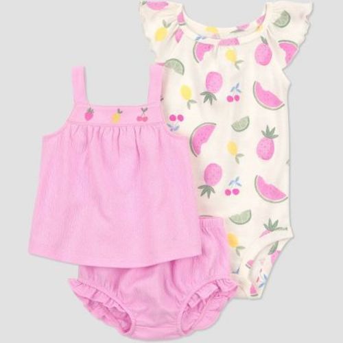 Carter's Just One You® Baby Girls' 3pc Multi Fruit Tank Top with Bodysuit and Bloomer Set - Pink 3M