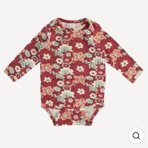 long sleeve lap neck bodysuit | fall mid-century floral | bamboo